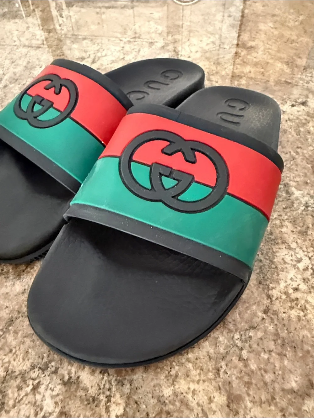 Gucci Black Slides with Red and Green Web Stripe Size 8 *Damaged*